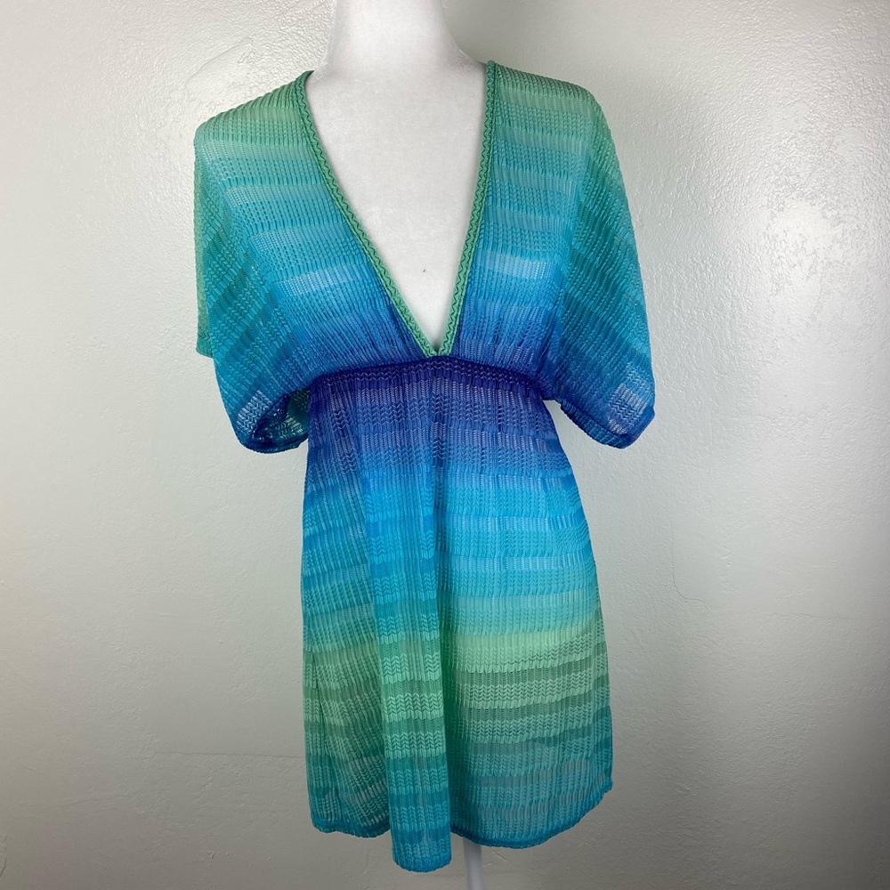 🌷Jordan Taylor Ombré Blue Green Stretchy soft Swim Cover up women’s size Large